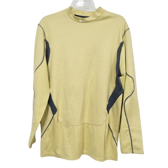 NIKE PRO COMBAT long sleeve fleece lined light yellow jersey Men's XL - Picture 1 of 3